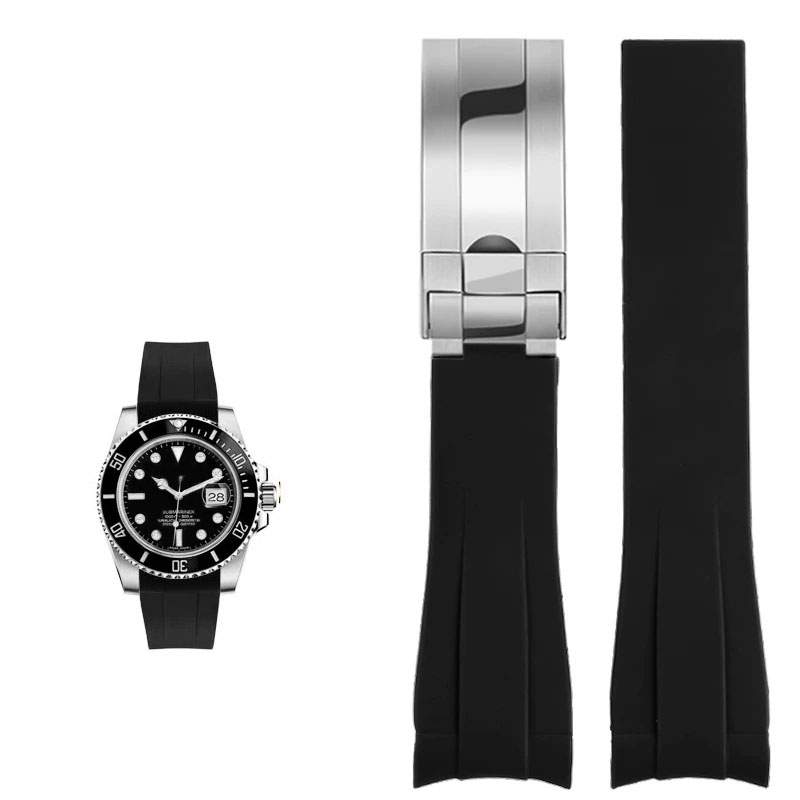 Luxury Watch Expensive - ロレックス 20 ミリメートルシリコン時計アクセサリーオリジナル GMT ブラックサブマリナーグリーンサブマリナーカーブドインターフェイス時計ストラップ