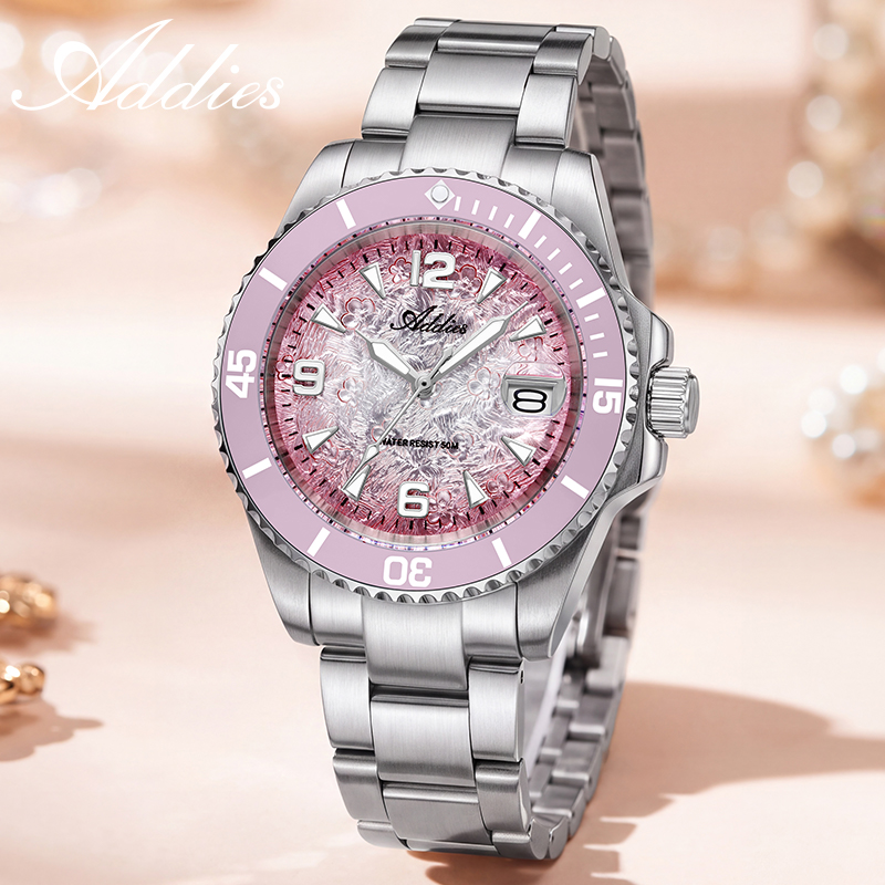 Luxury Watch In Japan - ADDIES 新作 AW25914 エレガントなレディース腕時計、日付表示、日本製GM12セラミックベゼル、5気圧防水、BGW9夜光塗料使用