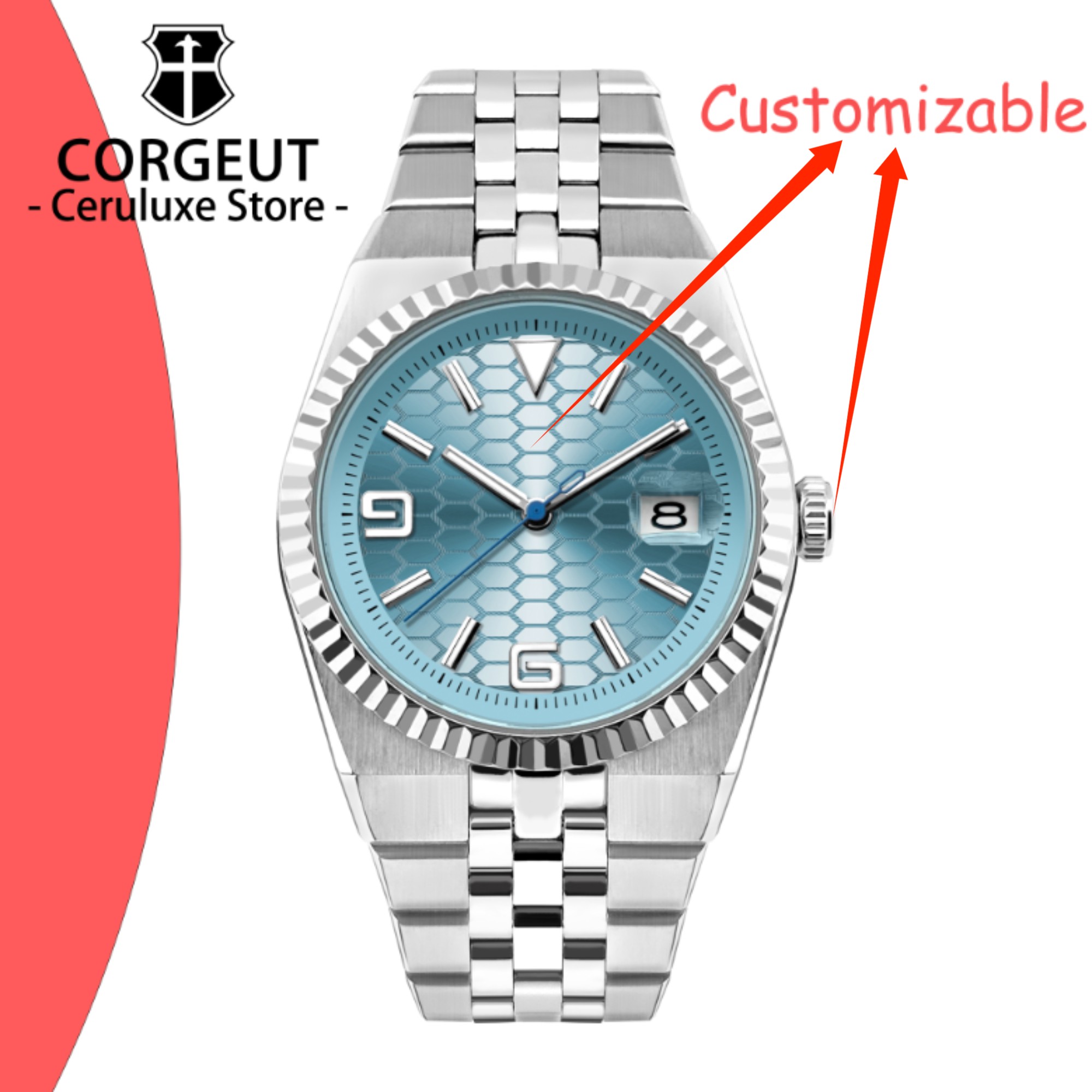 Luxury Watch Logo - カスタムロゴ Diy 40 ミリメートル NH35 機械式自動メンズ腕時計サファイアクリスタル発光マーキングステンレス鋼時計防水