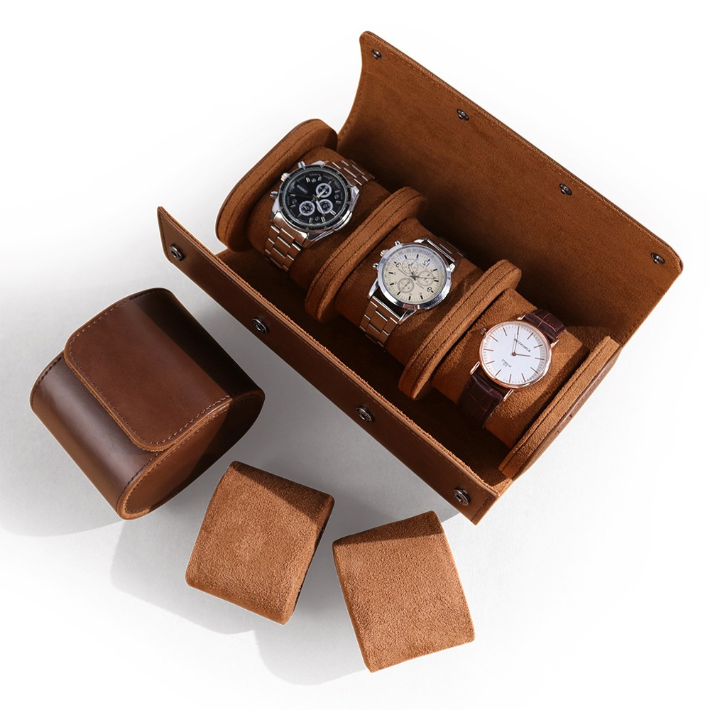Luxury Watch Storage - 高級本革製腕時計収納ケース。1/2/3本収納可能。持ち運びにも便利なトラベル用。腕時計を保護するポーチ。