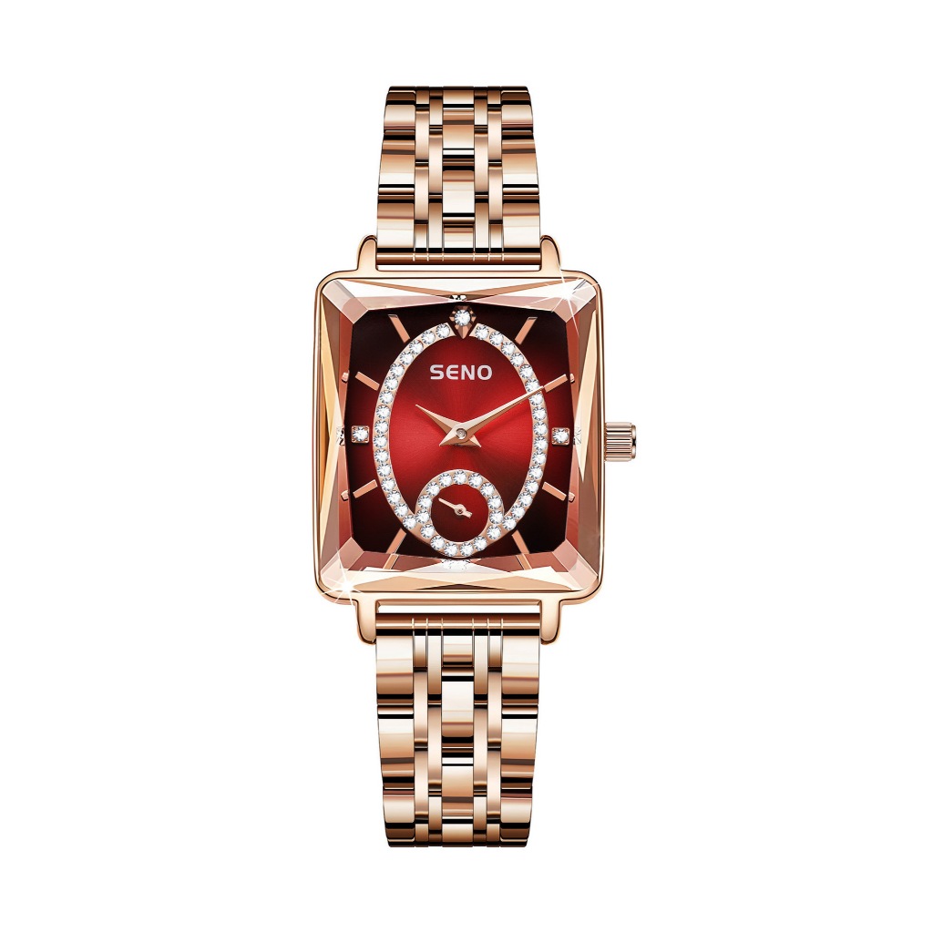 Luxury Watch In The World - SENO レディース高級スクエアクォーツ腕時計 ステンレススチール ミラネーゼストラップ ダイヤモンド文字盤 ワールドタイム機能付き