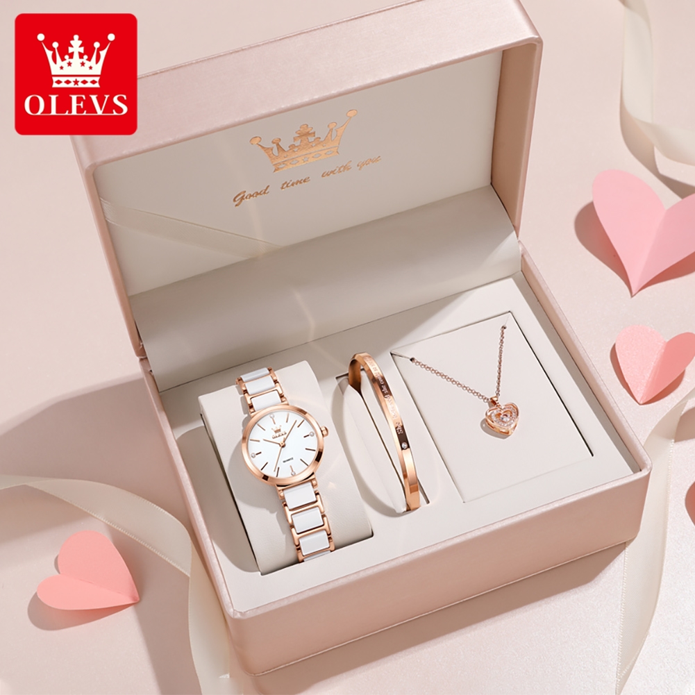 Luxury Watch Storage - OLEVSレディース腕時計5877高級エレガントクォーツ腕時計防水夜光セラミックストラップレディース腕時計ブレスレットセットギフトボックス時計