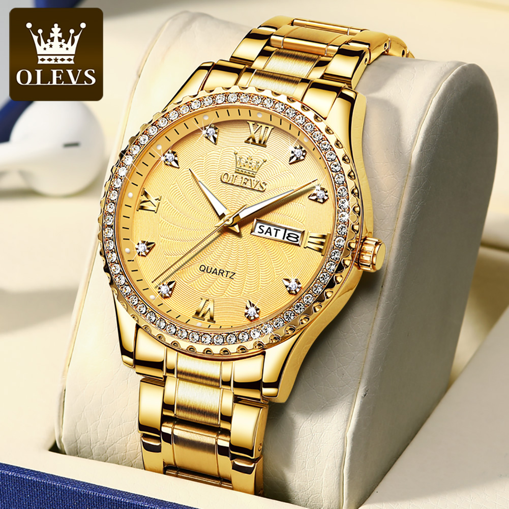 Luxury Watch Name - OLEVS 5565 高級ブランドクォーツ時計男性用防水ダイヤモンドベゼル週表示クラシックビジネスメンズドレス腕時計