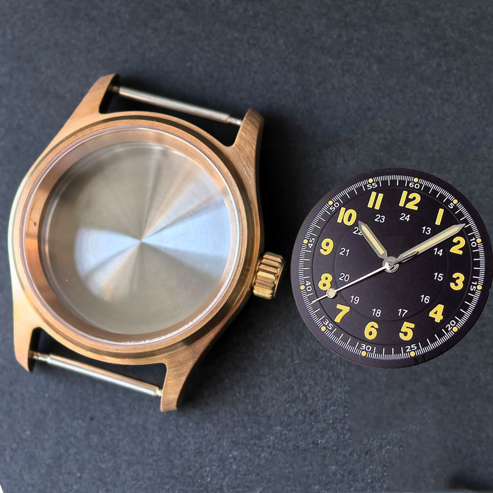 Bronze Case Watch - ヴィンテージ36mm本物のCusn8ブロンズパイロットウォッチケース、文字盤、針セット（NH35、NH36、ETA2824、PT5000対応）、サファイアガラス、20ATMダイビングケース