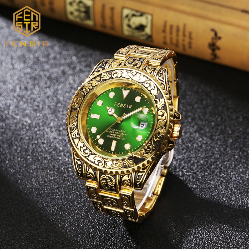 Luxury Watch And Price - ヴィンテージエンボス加工メンズクォーツ時計、彫刻入りパーソナライズカレンダー腕時計、夜光防水メンズ腕時計、ビジネスとカジュアル両用、軽くて豪華なファッション多用途、彼氏への誕生日プレゼント、トレンディなパーソナライズ腕時計、手頃な価格で高級感のある品質