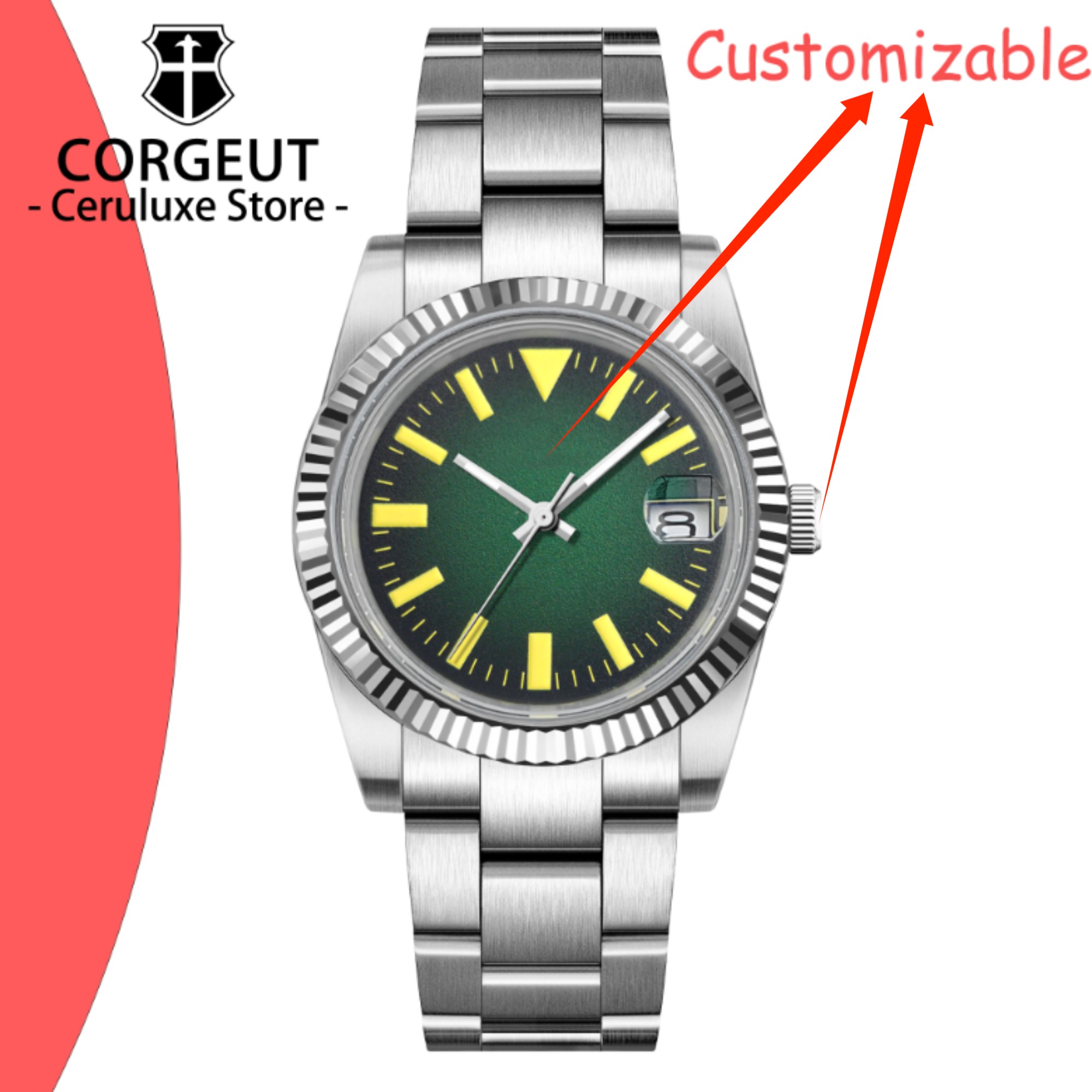 Luxury Watch Logo - カスタムロゴ 36/39mm 新しい NH35 自動機械式時計男性用サファイアガラスステンレス鋼防水夜光時計