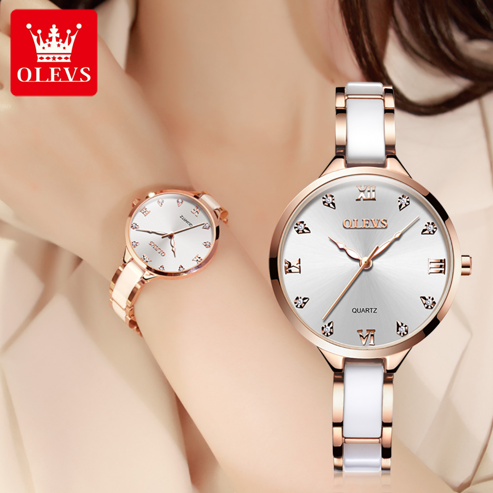 Luxury Watch In Japan - OLEVS セラミックドレス女性腕時計高級ローズゴールドレディース腕時計ギフト日本輸入クォーツムーブメント腕時計レロジオ Feminino