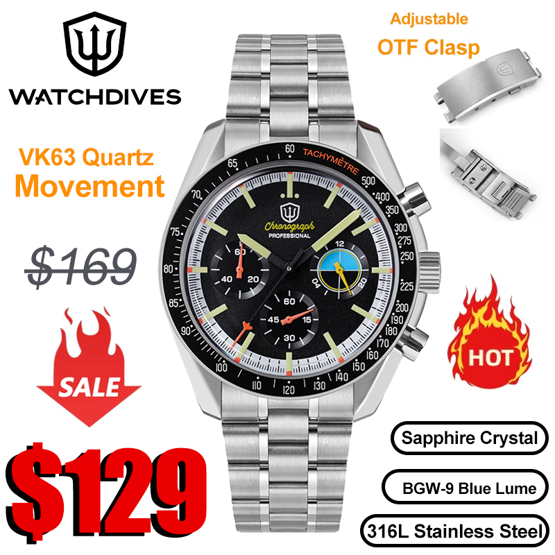 Rolex Watch Submariner - Watchdives WD1863 39mm VK63 クロノグラフウォッチ OTF