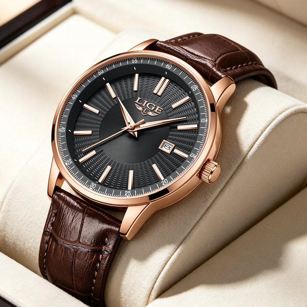 Luxury Watch Name - LIGEトップブランド高級メンズ腕時計 ビジネスレザー クォーツ腕時計 防水 夜光 自動日付表示