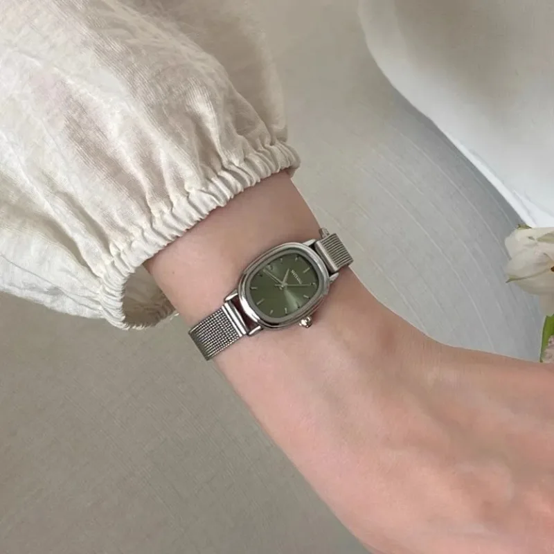 Luxury Quartz Watch Brands - 小さなオーバルダイヤルグリーン腕時計シンプルなステンレス鋼レディース腕時計ブランドの女性の高級ギフトクォーツ時計ドロップシッピング