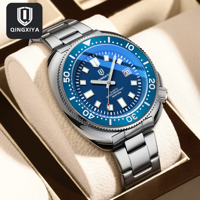 Luxury Watch Name - QINGXIYA ブランドファッションクラシックブルークォーツ時計メンズ高級ステンレス鋼防水カレンダーメンズ腕時計レロジオ Masculino
