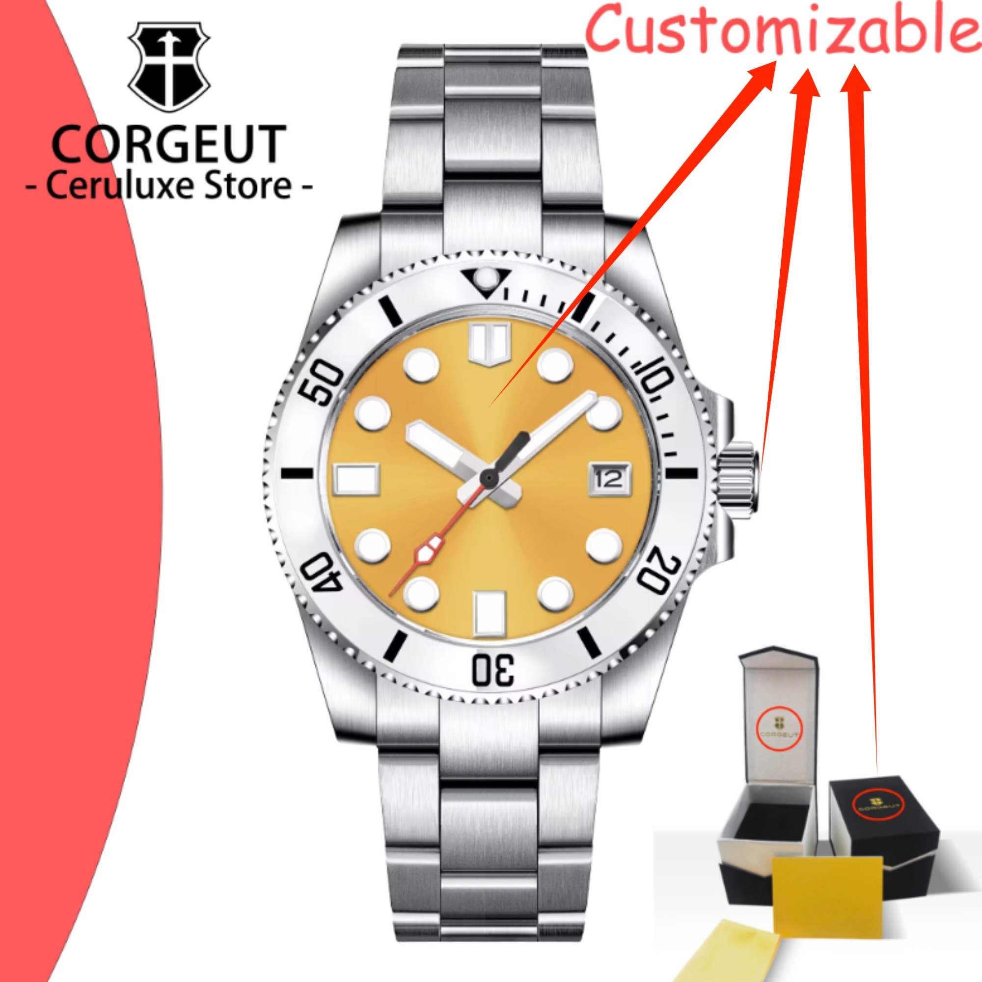 カスタムロゴ 40mm メンズ自動機械式腕時計 ステンレスス - Luxury Watch Logo のレビューと価格