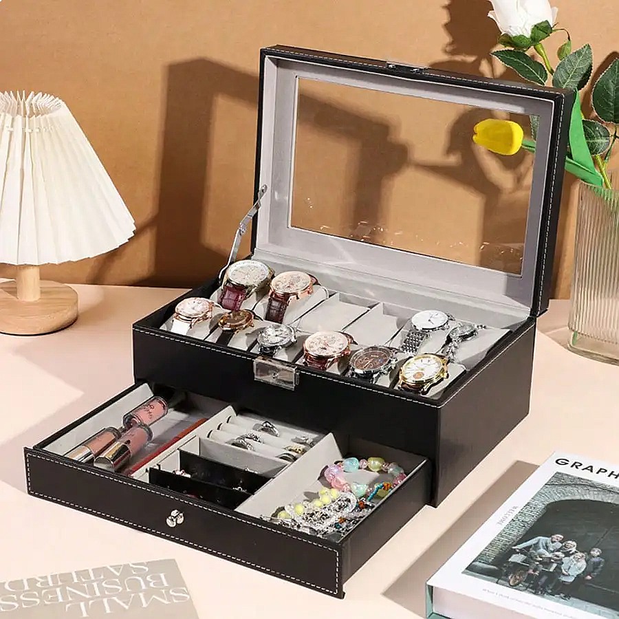 引き出し付きの12個収納可能な腕時計ボックス。高級感のあるレ - Luxury Watch Storage のレビューと価格