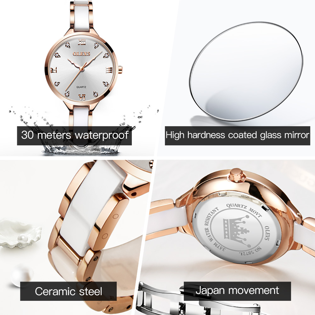 OLEVS セラミックドレス女性腕時計高級ローズゴールドレデ - Luxury Watch In Japan のレビューと価格