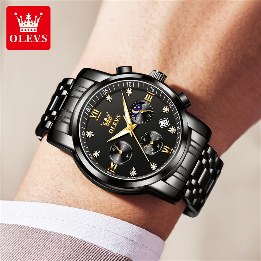 OLEVS 人気のメンズ腕時計ステンレススチールブラックムー - Luxury Quartz Watch Brands のレビューと価格