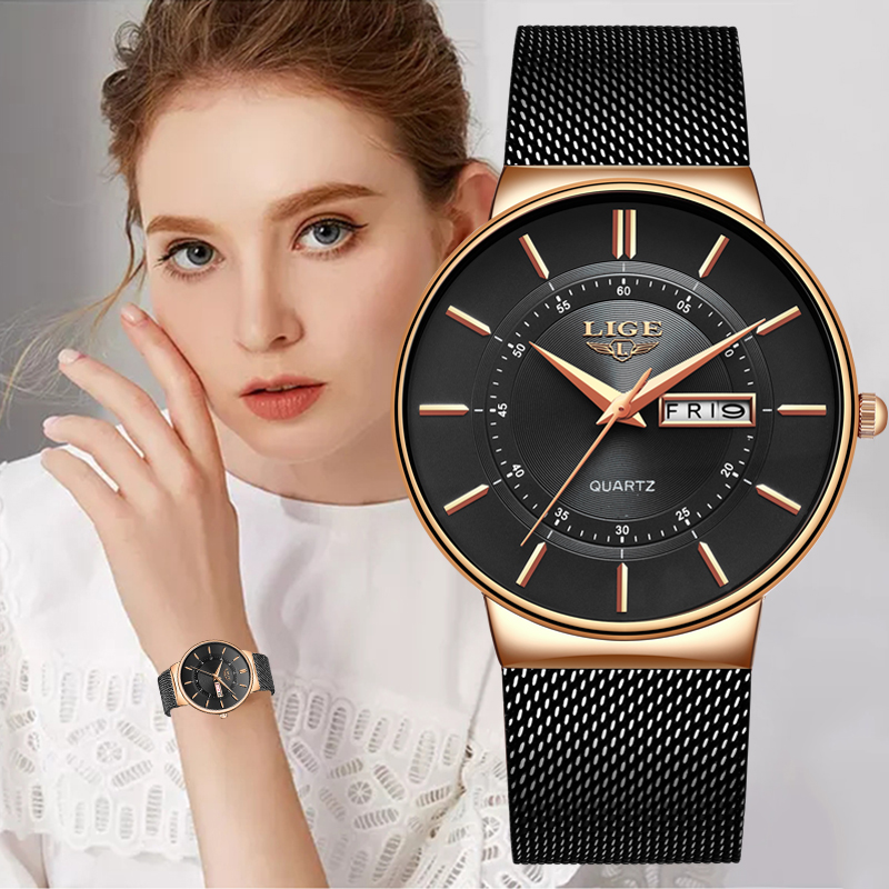 LIGE 女性腕時計高級ブランド超薄型カレンダー週間クォーツ - Luxury Quartz Watch Brands のレビューと価格
