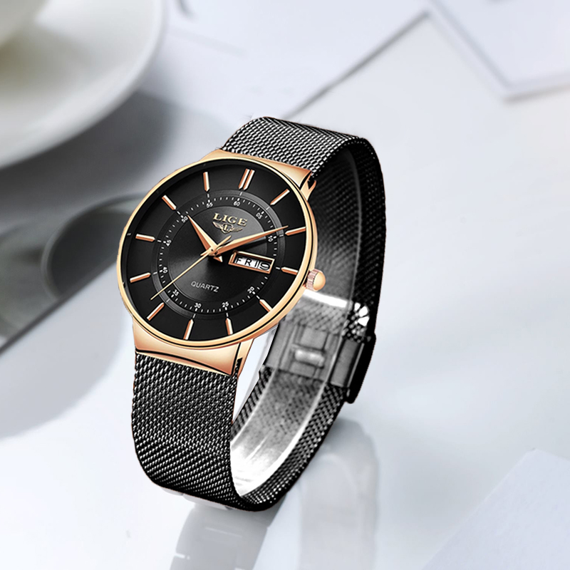 LIGE 女性腕時計高級ブランド超薄型カレンダー週間クォーツ - Luxury Quartz Watch Brands のレビューと価格